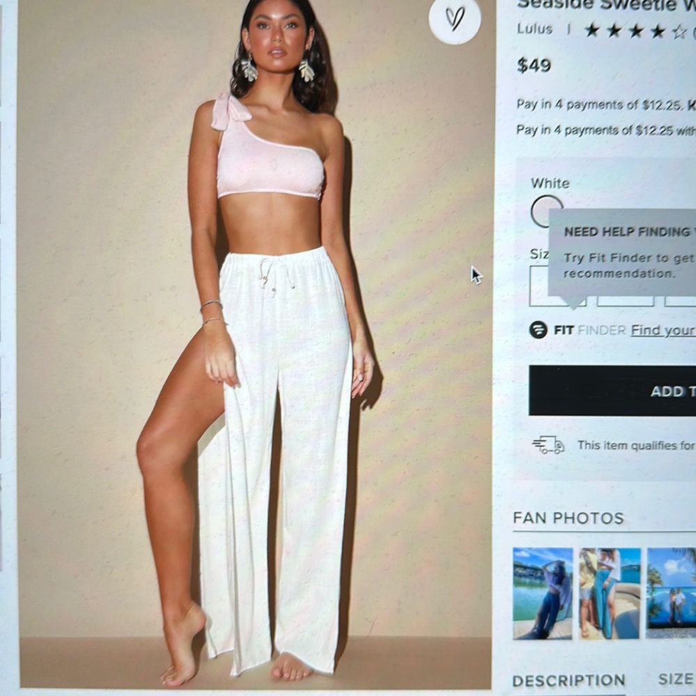 Lulus White Swim Cover up Pant in Small with side slits